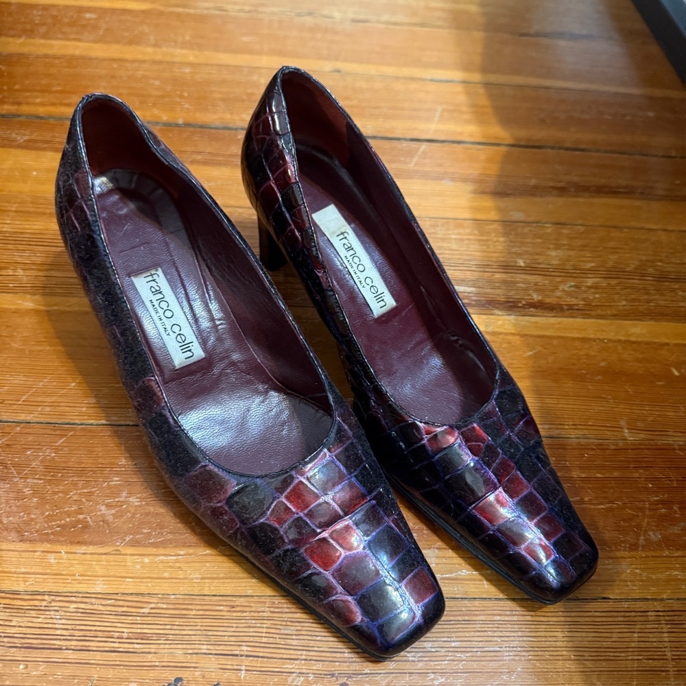 Franco Celin Burgundy Croc-Pattern Heels